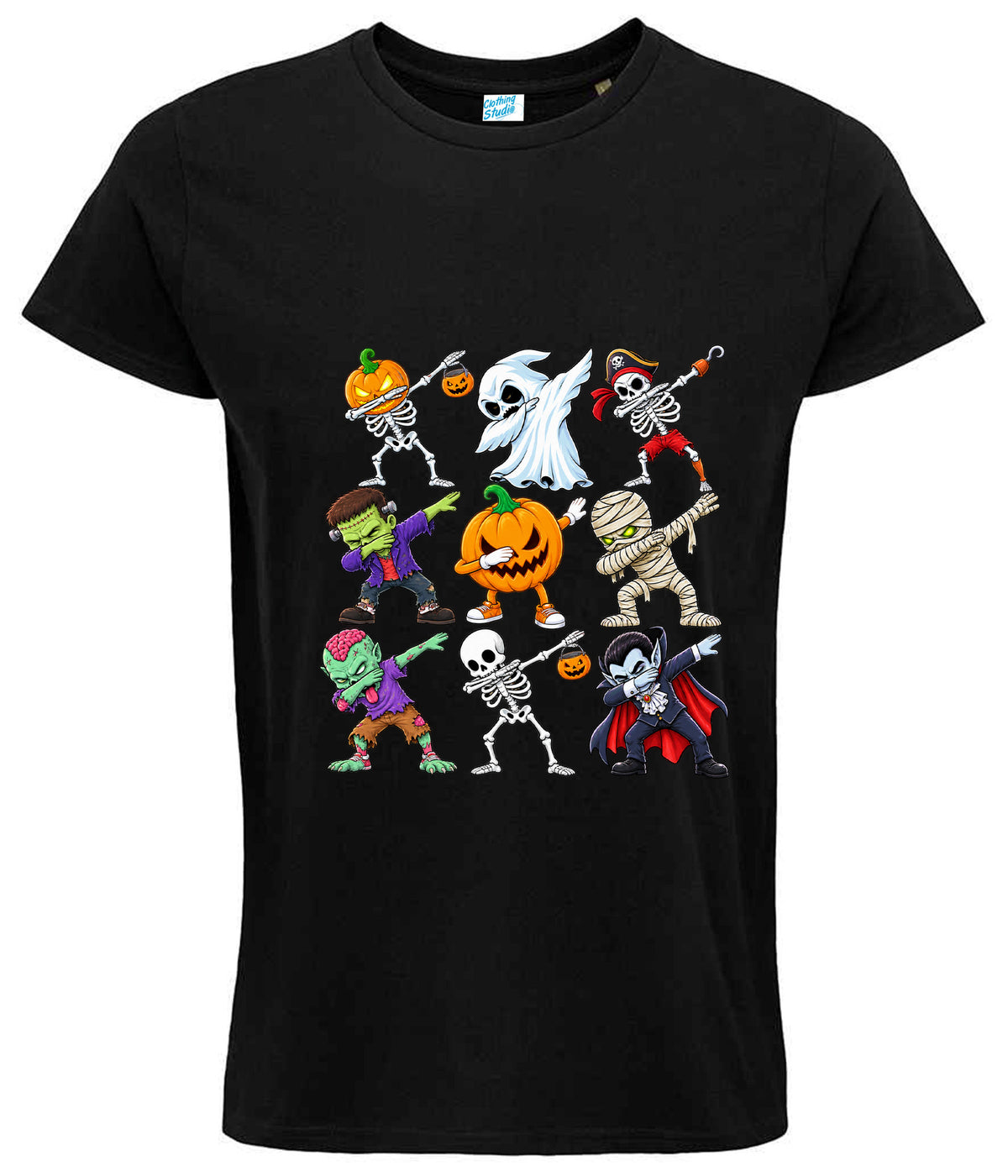 Halloween Spooky Characters T-Shirt, Pumpkin Skeleton Ghost Monster Graphic Tee
