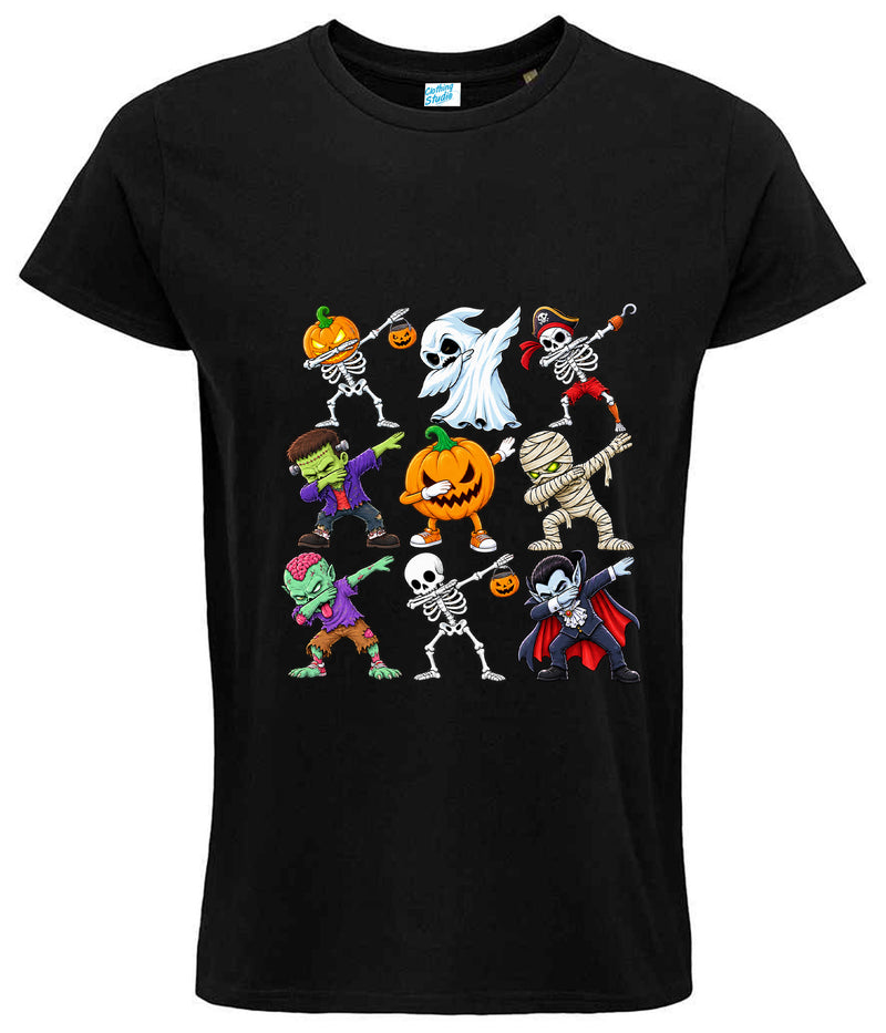 Halloween Spooky Characters T-Shirt, Pumpkin Skeleton Ghost Monster Graphic Tee