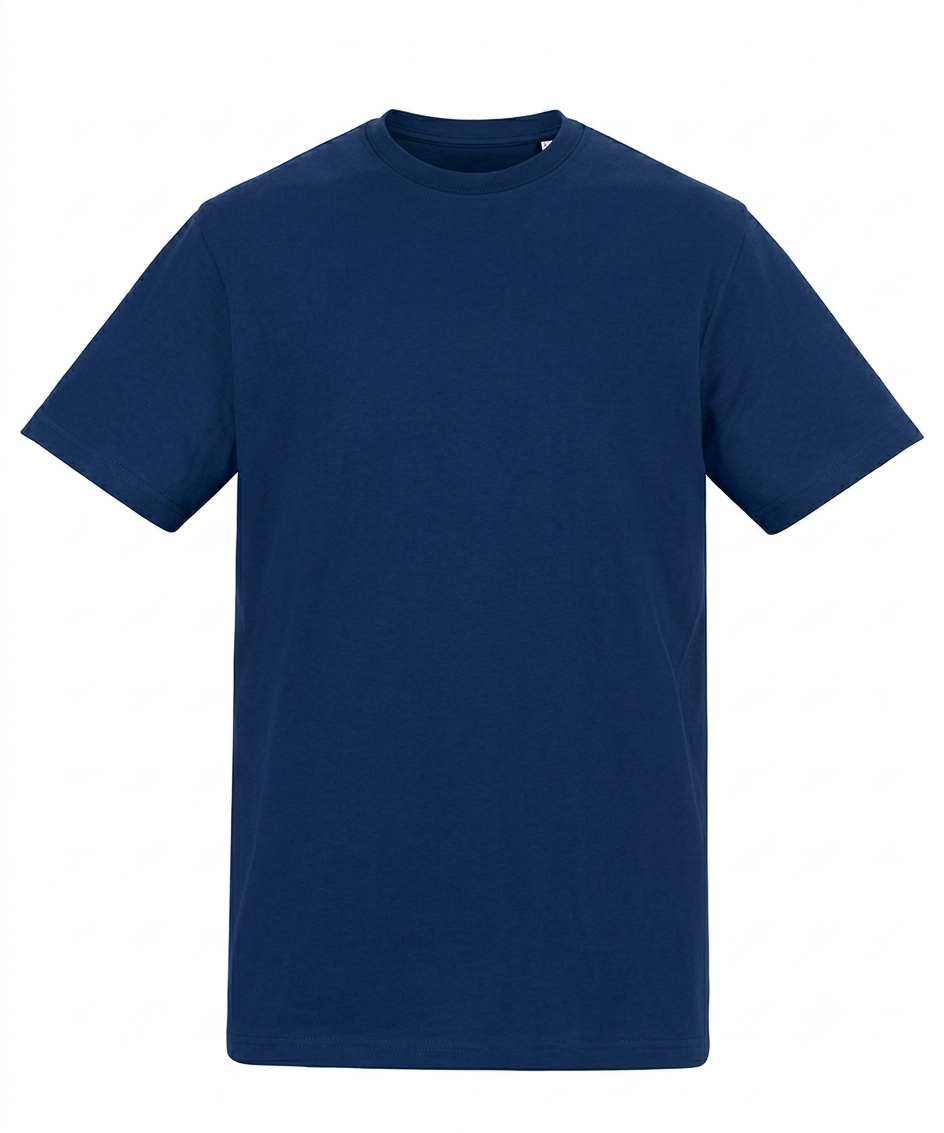 Navy blue t-shirt on a white background