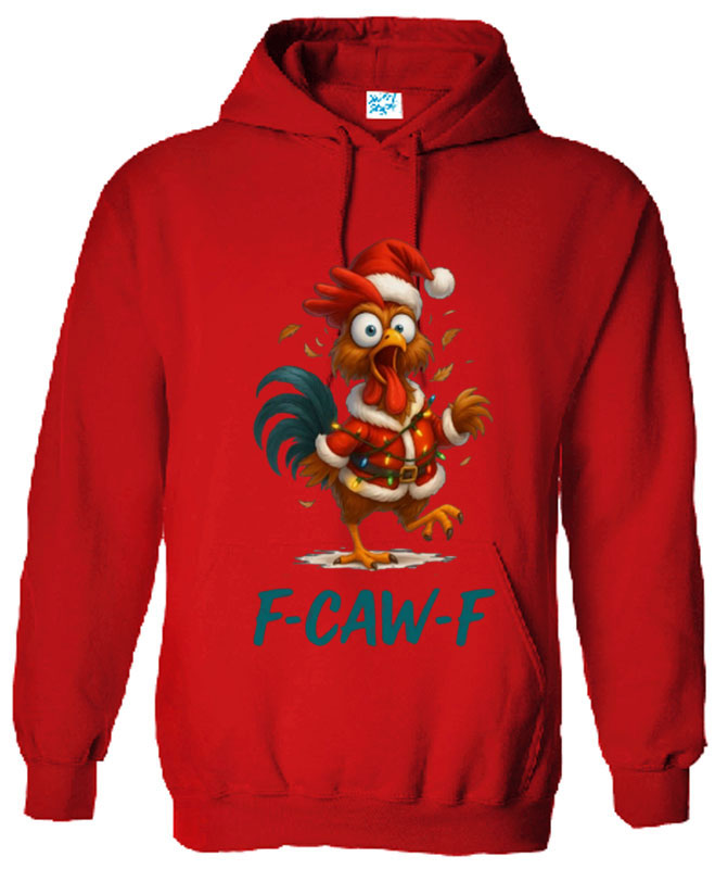 Christmas Funny Chicken F CAW F T-Shirt Santa Hat Unisex Hoodie