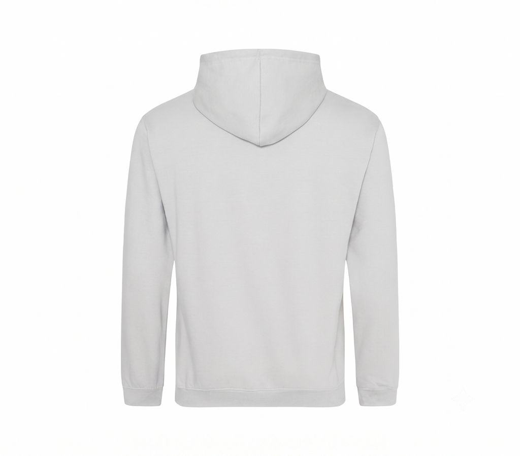 A light gray pullover hoodie shown from the back, displayed on a clean white background.