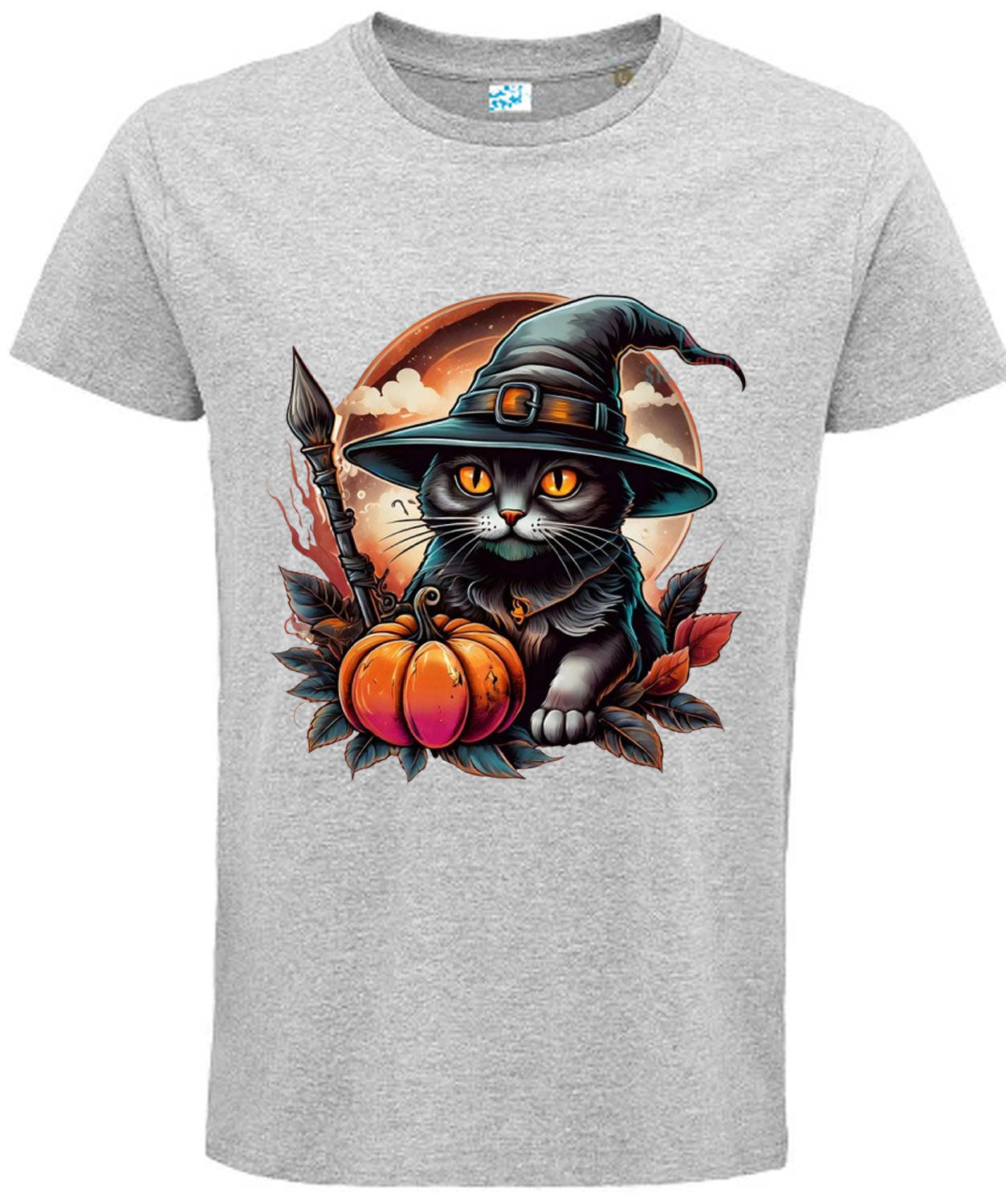 Halloween Black Cat Witch T-Shirt, Spooky Pumpkin Design
