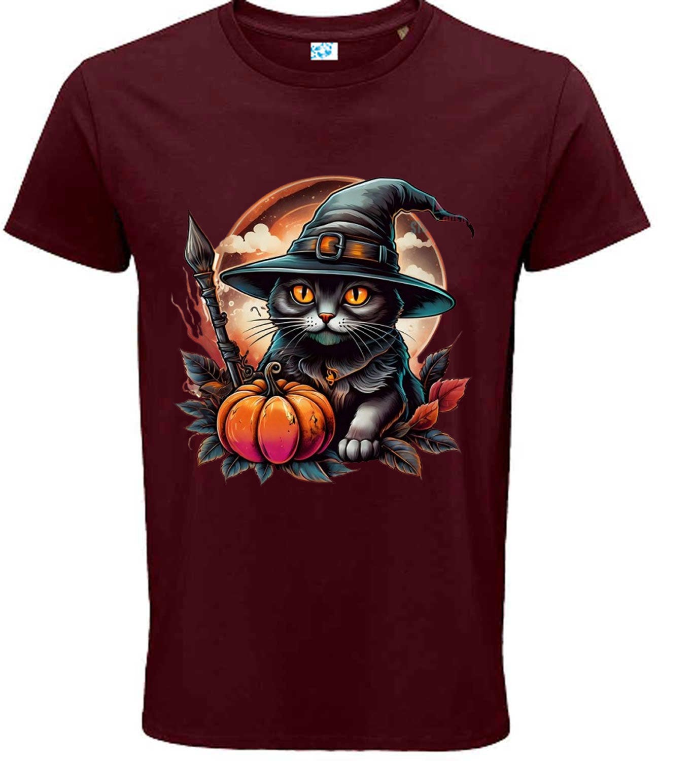 Halloween Black Cat Witch T-Shirt, Spooky Pumpkin Design