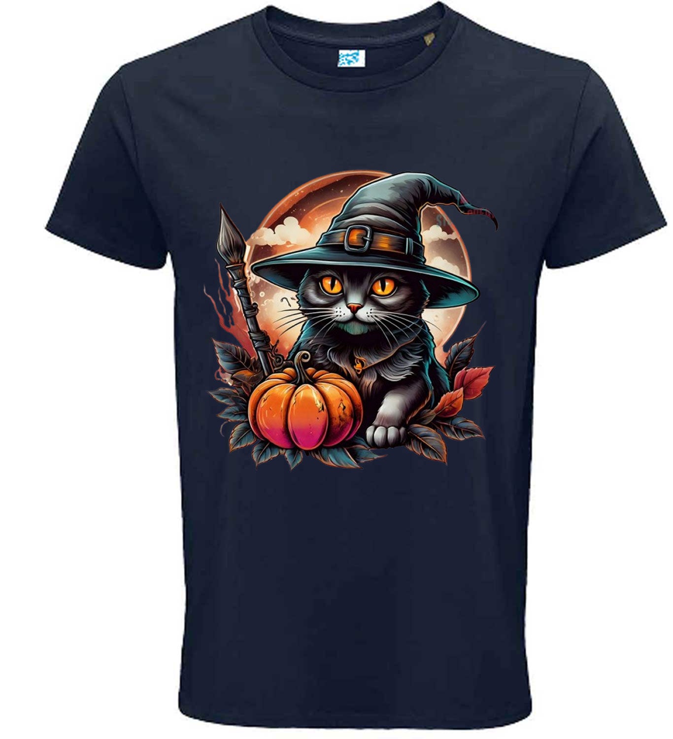 Halloween Black Cat Witch T-Shirt, Spooky Pumpkin Design