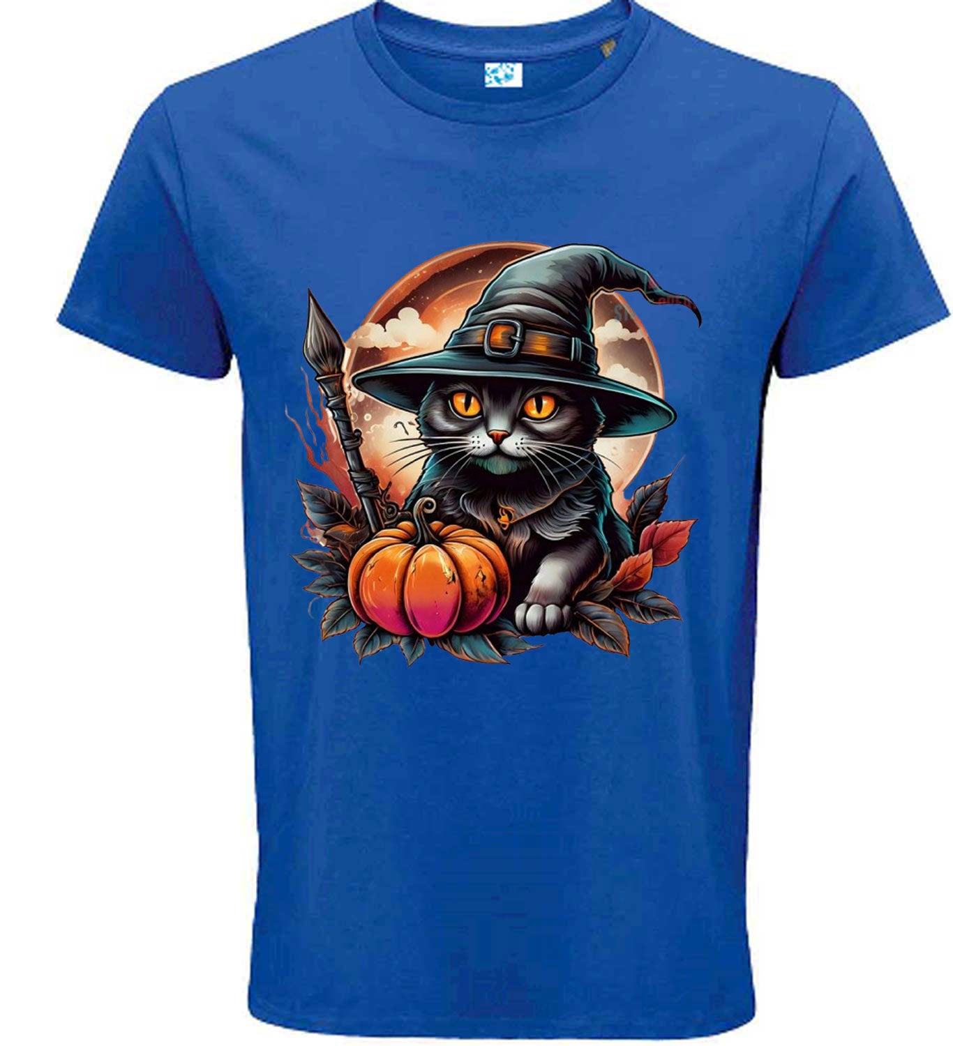 Halloween Black Cat Witch T-Shirt, Spooky Pumpkin Design