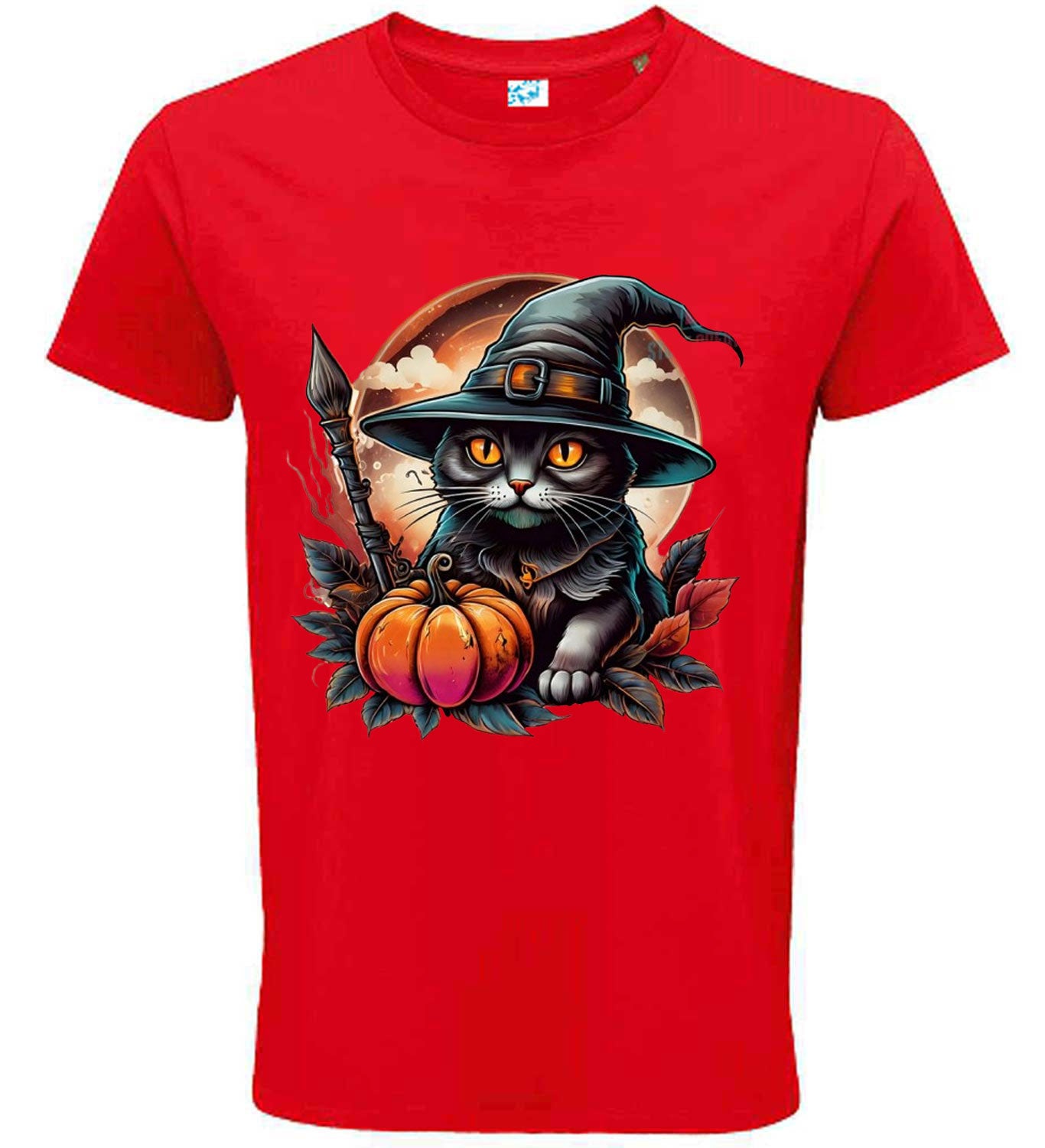 Halloween Black Cat Witch T-Shirt, Spooky Pumpkin Design