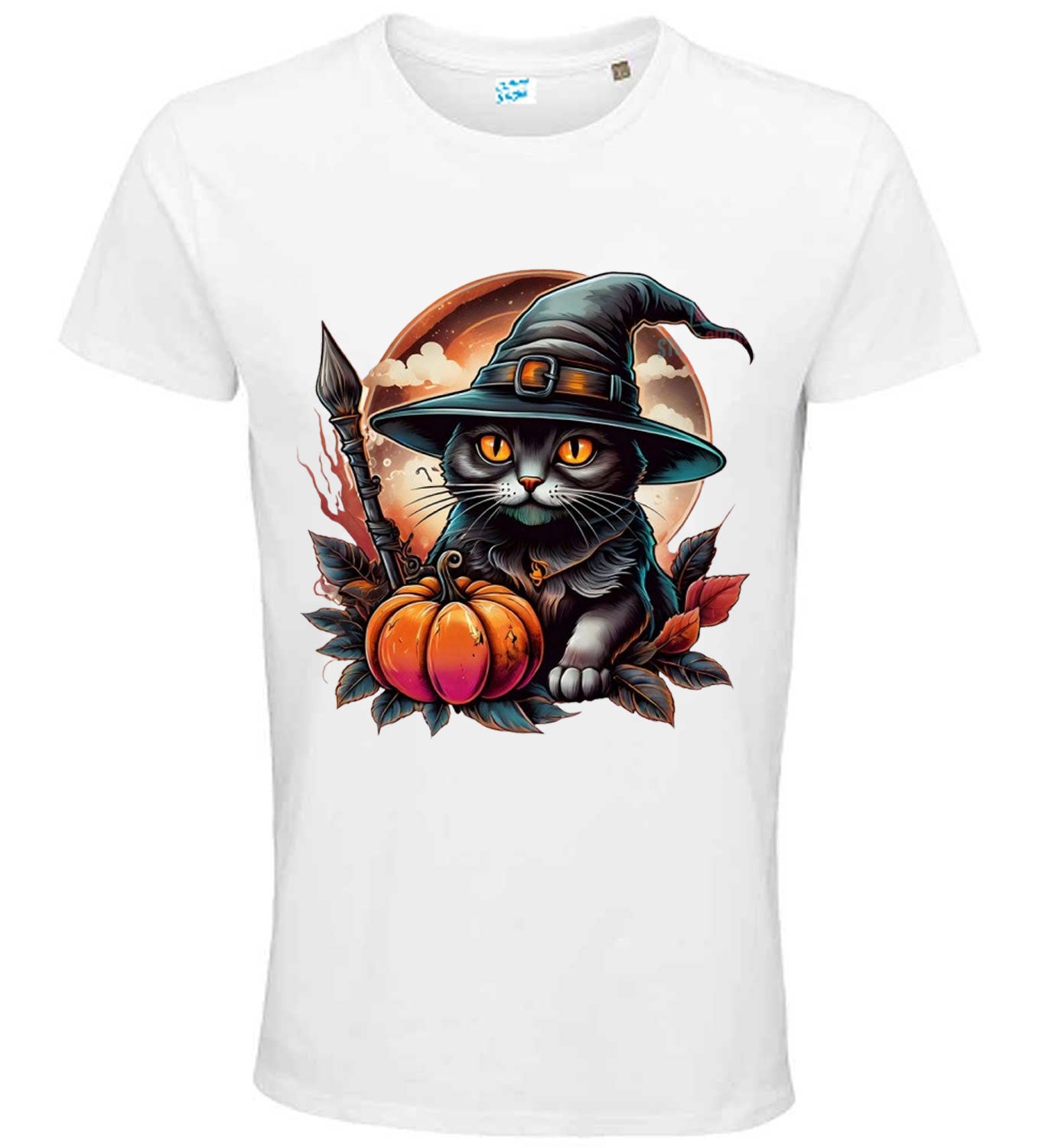 Halloween Black Cat Witch T-Shirt, Spooky Pumpkin Design