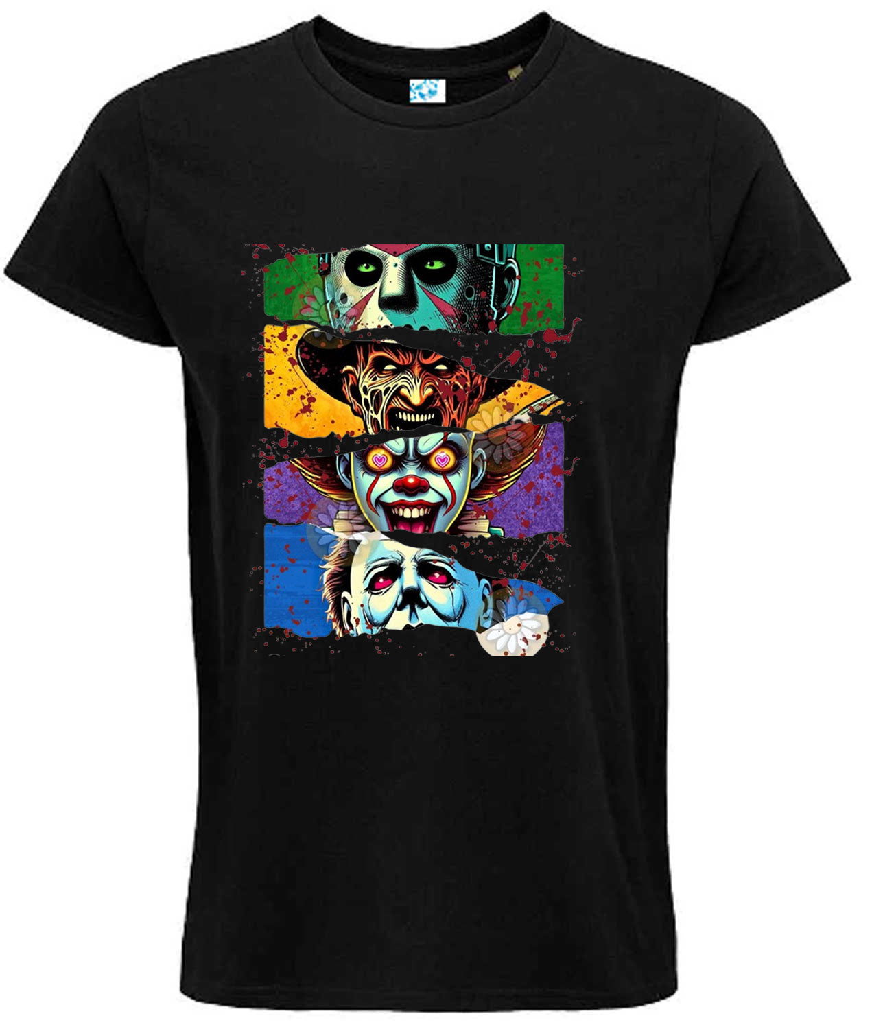 Halloween Themed Horror Movie Characters T-Shirt, Graphic Print Design