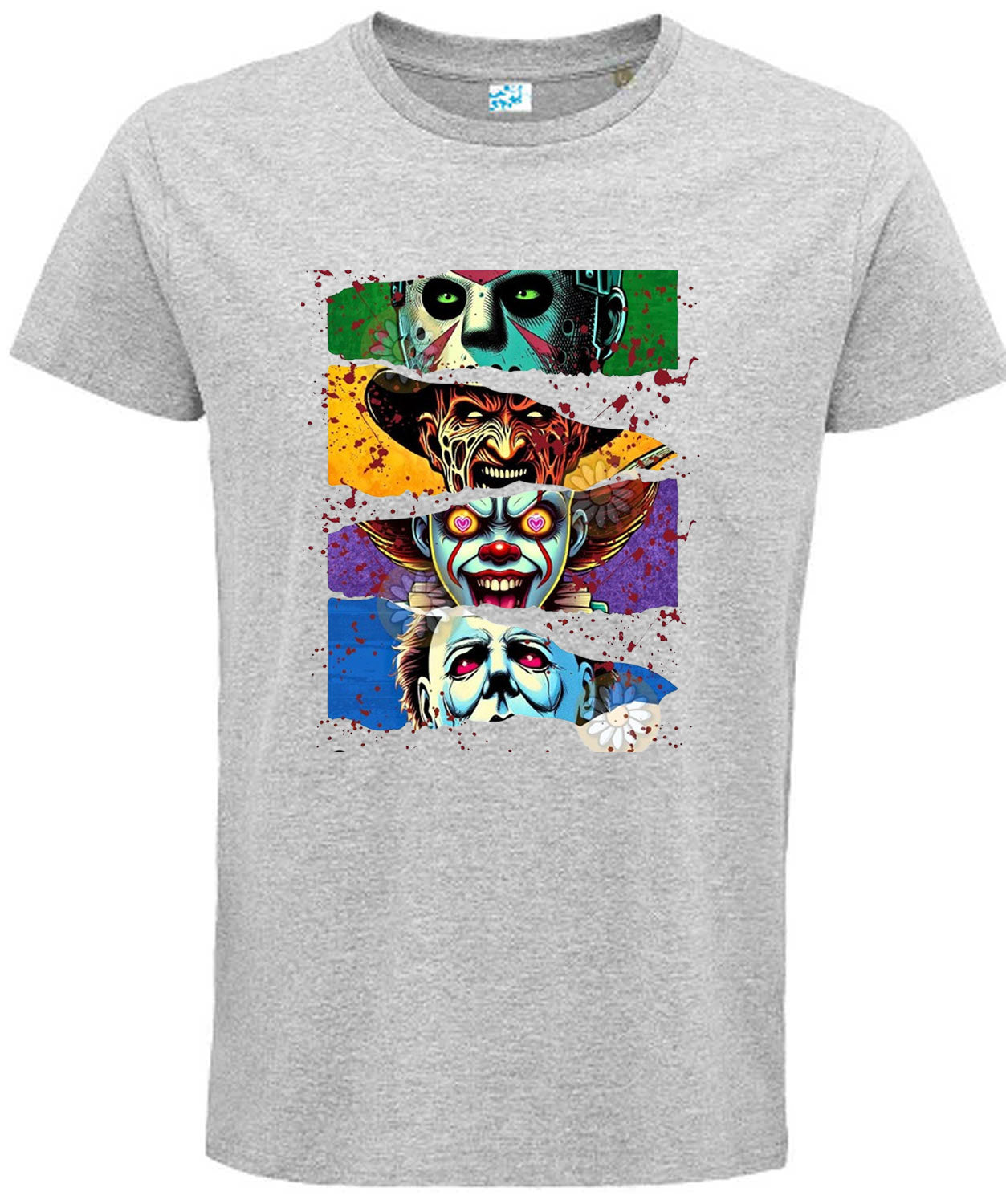 Halloween Themed Horror Movie Characters T-Shirt, Graphic Print Design