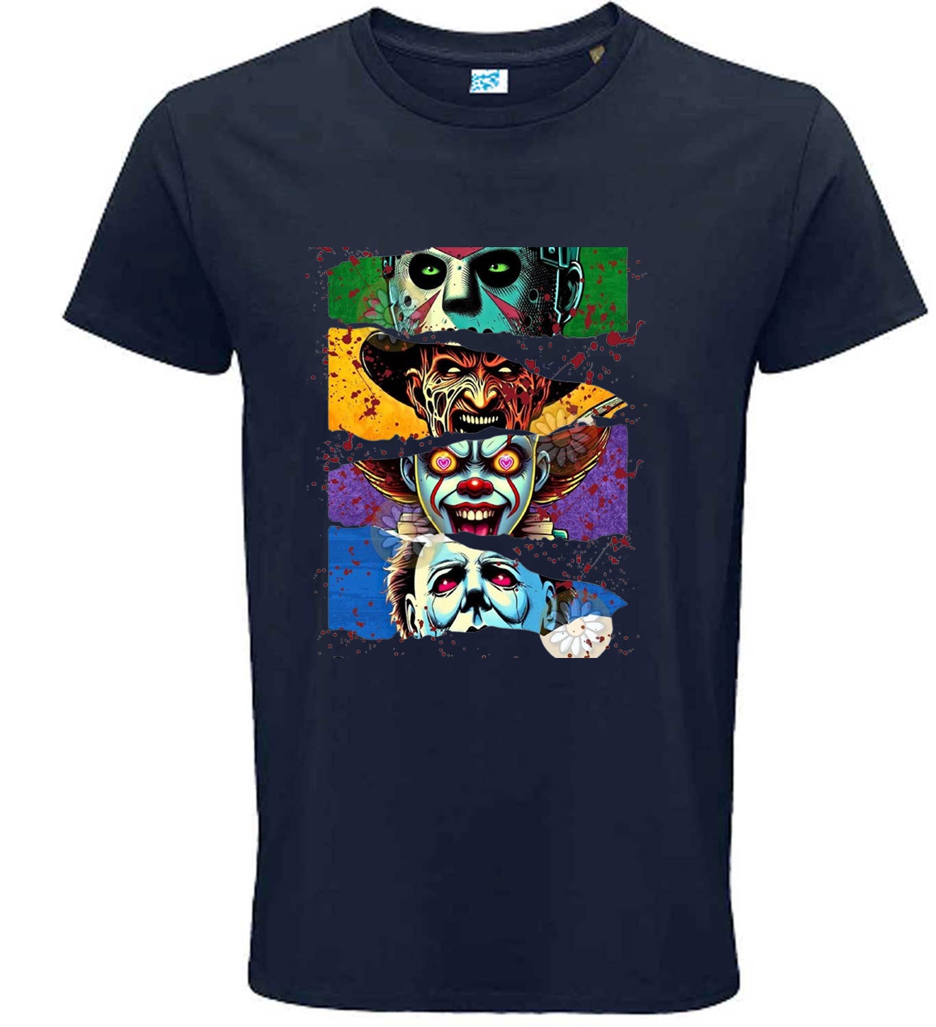 Halloween Themed Horror Movie Characters T-Shirt, Graphic Print Design