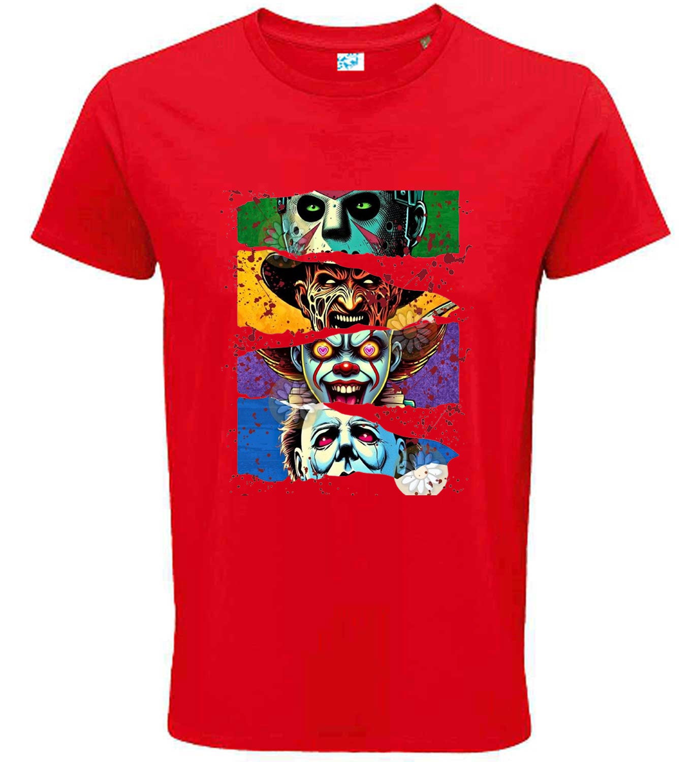 Halloween Themed Horror Movie Characters T-Shirt, Graphic Print Design