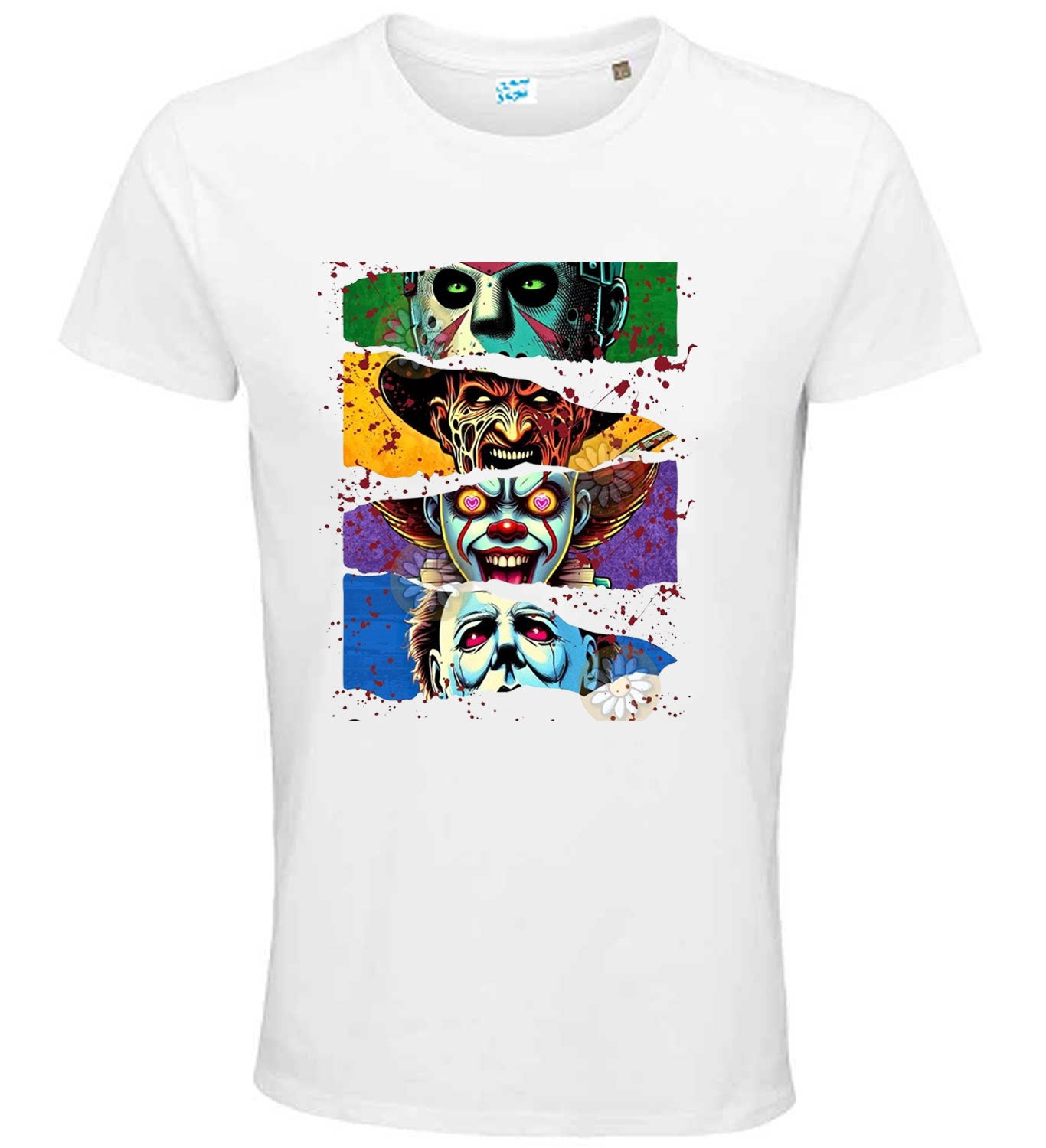 Halloween Themed Horror Movie Characters T-Shirt, Graphic Print Design