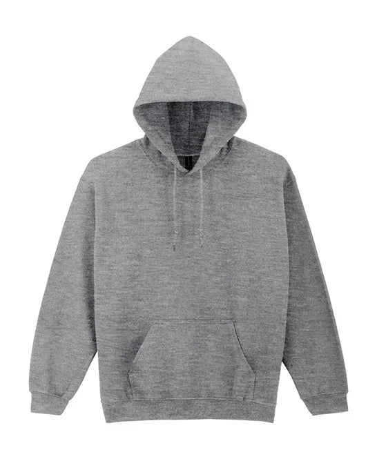 Graphite Heather Gildan Heavy Blend hooded sweatshirt
