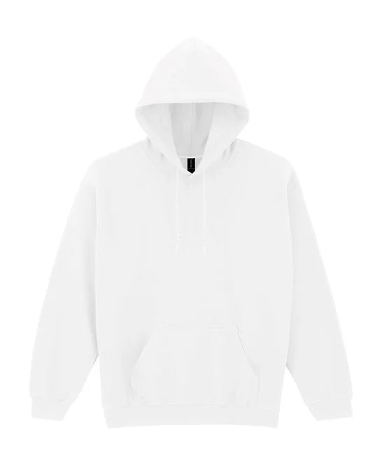 White Gildan Heavy Blend hooded sweatshirt