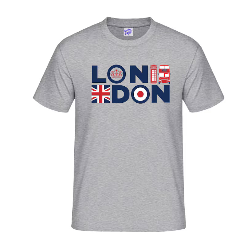 London England Souvenir T-shirt – Bus, Telephone Booth, Crown
