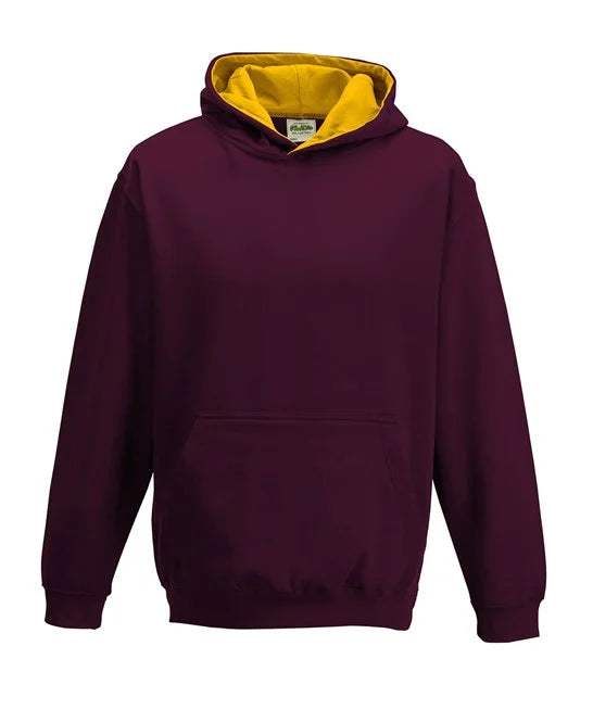 Burgundy / Gold JH03J kids hooded sweatshirt