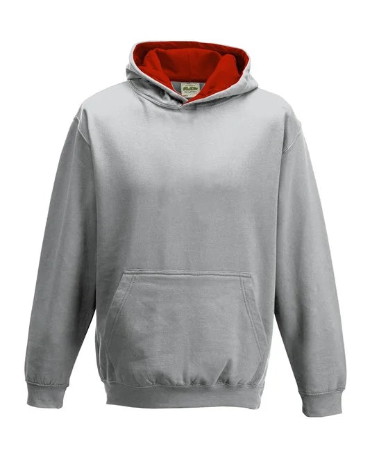 Heather Grey / Fire Red JH03J kids hooded sweatshirt