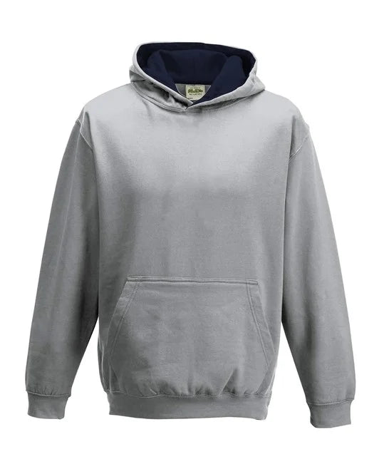 Heather Grey / French Navy JH03J kids hooded sweatshirt