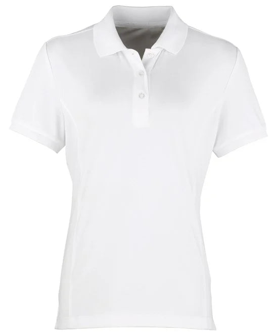White women's performance polo shirt