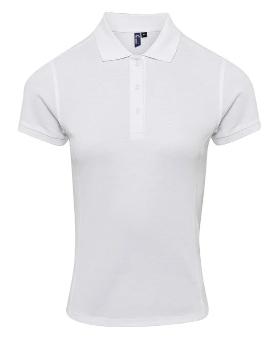 White women's performance polo shirt